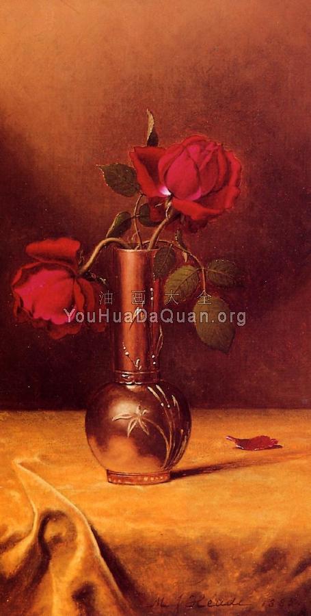 Two Red Roses in a Bronze Vase - 马丁·约翰逊·赫德